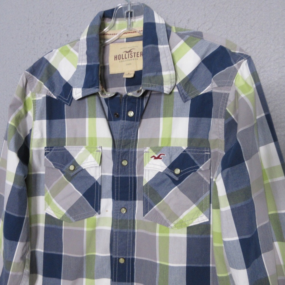 Hollister Shirt Men Large Plaid Western Pearl Snap Y2K Indie Grunge Layer Cotton